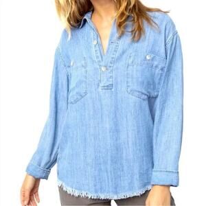 Rails | Bowery Medium Raw Vintage Chambray Denim Popover Top Lightwash Size M